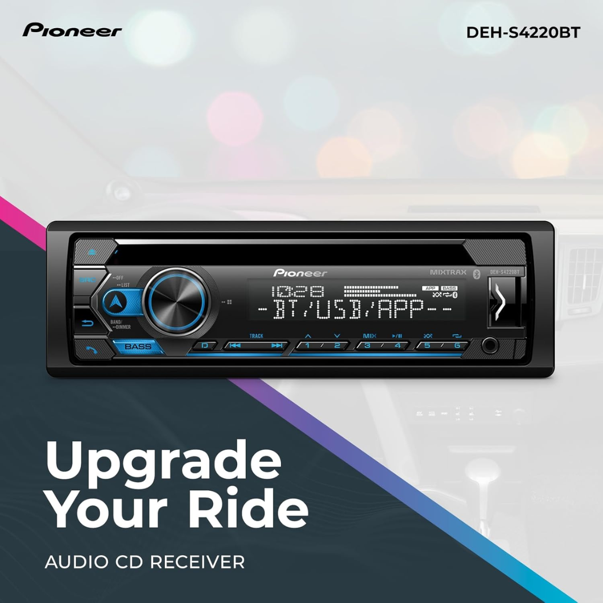AUTOESTEREO CON CD Y BT MARCA PIONEER.